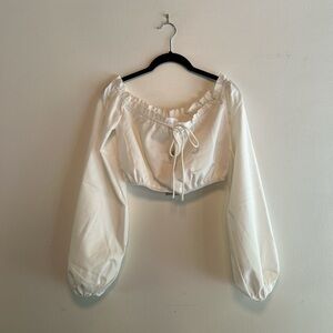 Meshki white cropped long sleeve off shoulder top